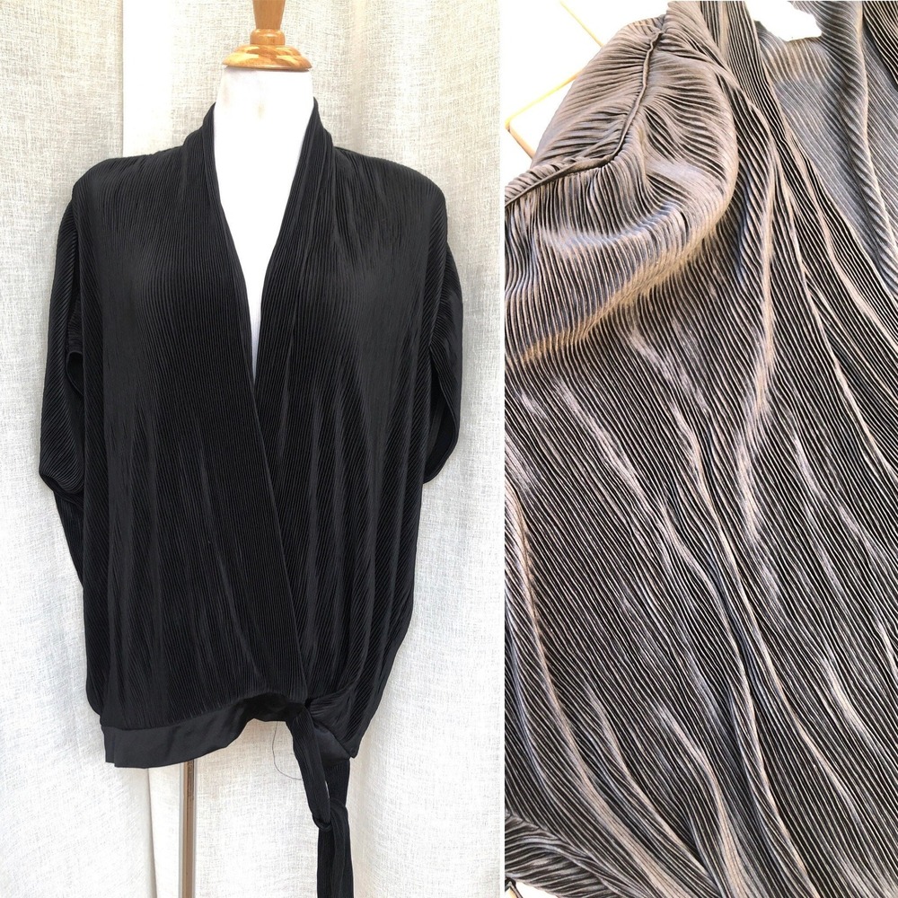 Gideon Oberson  BLack polyamide micro pleated plisse top